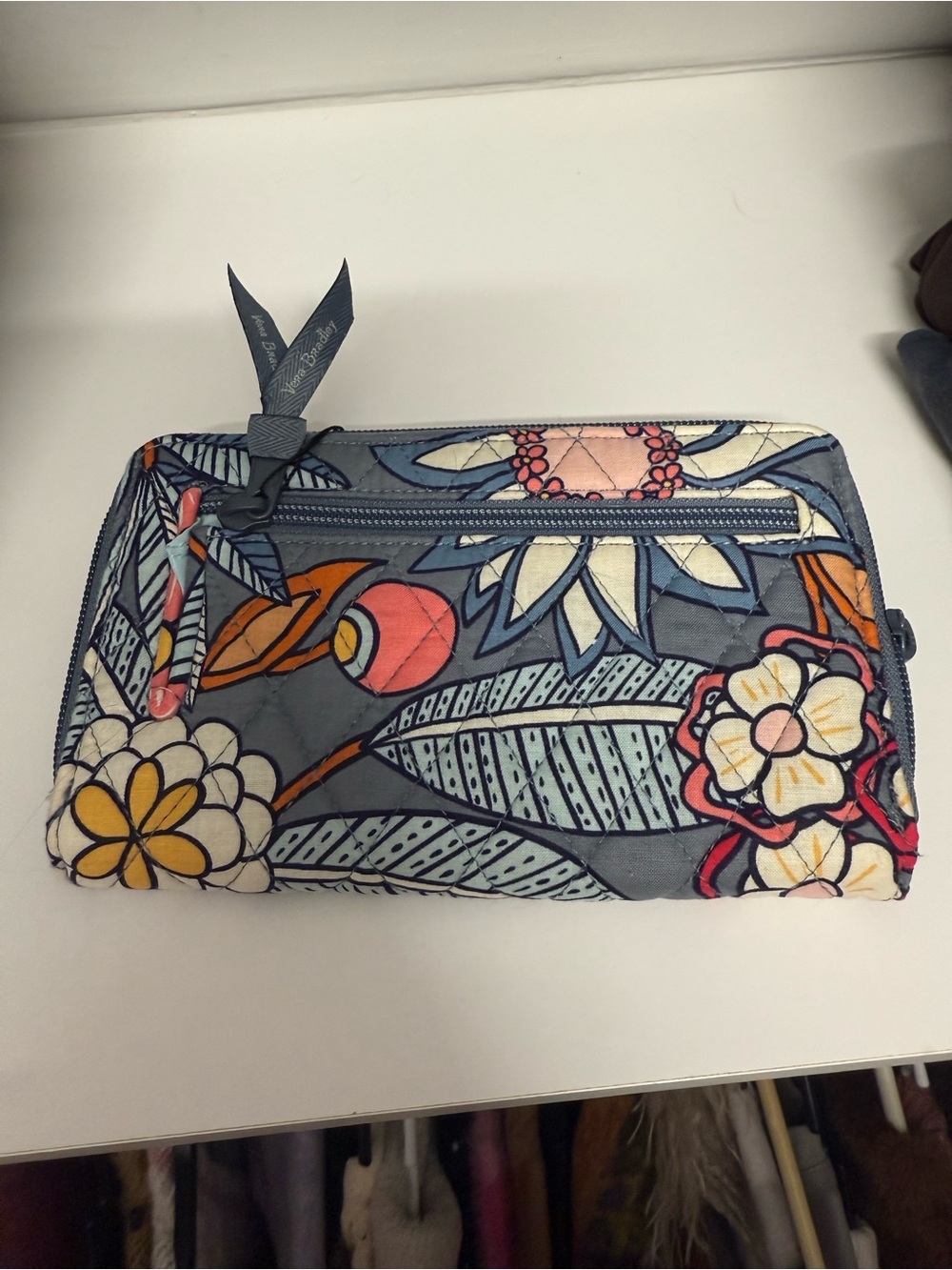 Gray Floral Quilted Turn-Lock Wallet - Picture 2 of 3